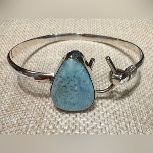 Larimar Teardrop .925 Sterling Silver Hook Bracelet Size 7.75